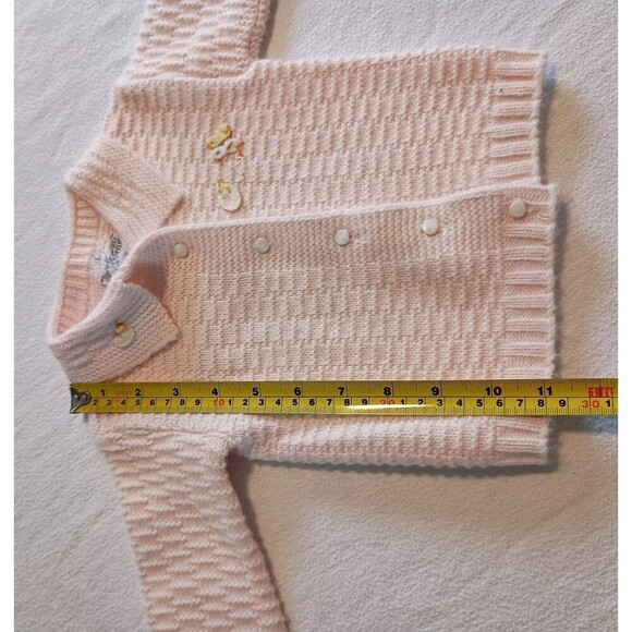 VTG Baby Acrylic Cardigan Sweater Pink Knit Chicks USA Made Cottage Prairie - Picture 5 of 6